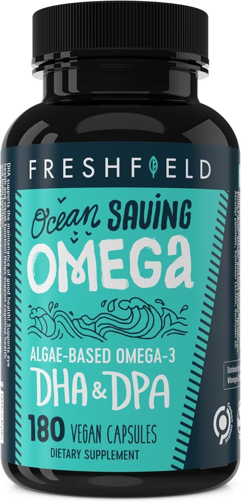 Omega économisant l'océan, Algae Omega 3, supplément DHA, alimentation de 6 mois, niveaux les plus élevés de DHA par gélule (440 mg), avec/DPA