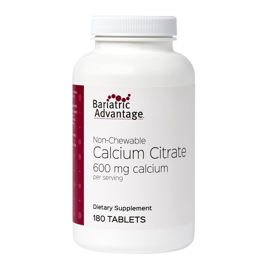 Avantage bariatrique Citrate de calcium non chucable 600 mg Calcium - pour les patients de chirurgie bariatrique - Vitamine D3 - Suppléments minéraux - 180 comprimés