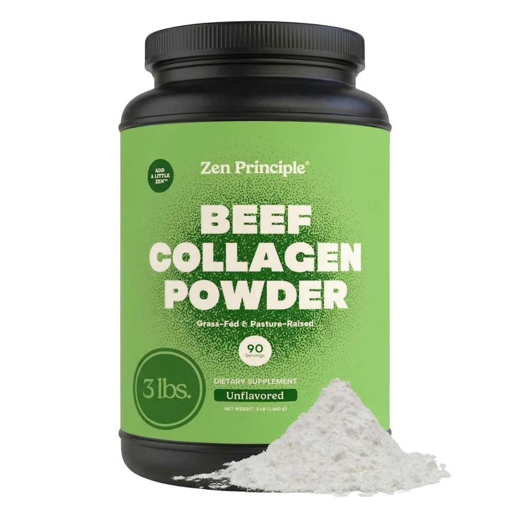 Principe Zen Aggloméré à gazon Peptides de collagène hydrolysés 3 lb. Poudre de protéines anti-âge pour cheveux, peau et articulations sains. Paleo et Keto Friendly, GMO et sans gluten, Bovine aux pâturages.
