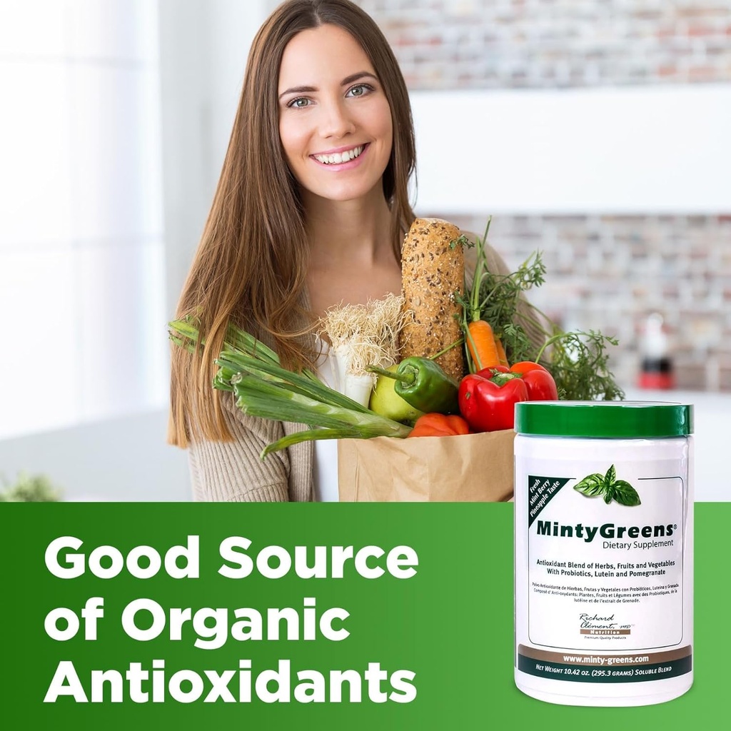 Supplément alimentaire de Verts Mintes - 295 Grams - Supplément Fruits et légumes - Suppléments verts Mélange de poudre antioxydante Superfood avec des herbes spirulines Probiotiques Lutéine et grenade