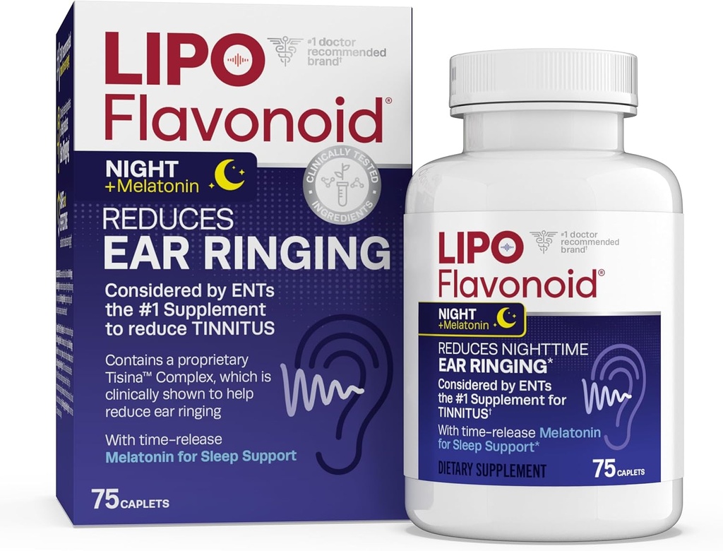 Lipo-Flavonoïde PM nocturne pour le soulagement de l'acouphène - Aide au sommeil avec la mélatonine, les bioflavonoïdes et la vitamine C - Sonnerie dans les oreilles, la santé de l'oreille et la relaxation - Utilisation avec lipo-flavonoïde Plus - 75 capsules