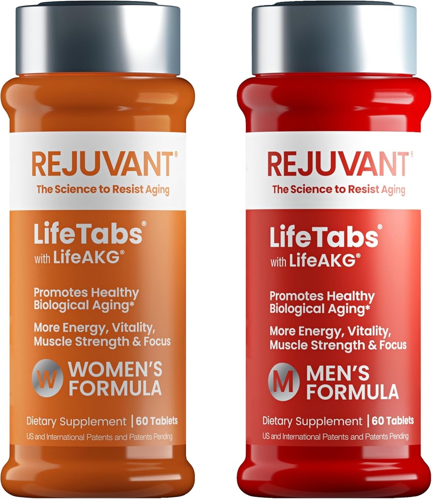 Rejuvant Hommes & Femmes AKG Supplément Longévité - 2 Pack (1 Hommes + 1 Femmes) 1000MG 98% Calcium pur Alpha-Kétoglutarate - Formule brevetée de libération durable pour la réparation cellulaire et la vitalité