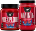 BSN Workout Bundle of NO XPLODE Pre Workout Powder Blue Raz, 30 portions AMINO X Muscle Recovery Intra Workout Support, Caffeine Blue Raz, 30 portions