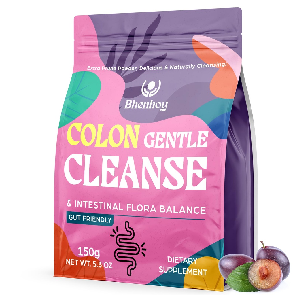 Colon Gentle Cleanse & Detox, Gut Cleanse Detox pour les femmes et les hommes, pour la digestion, Gut Health*, Flore intestinale*, Constipation*, avec 7 probiotiques, Psyllium Husk Poudre et Supplément fibreux, Prune, 5,3 OZ