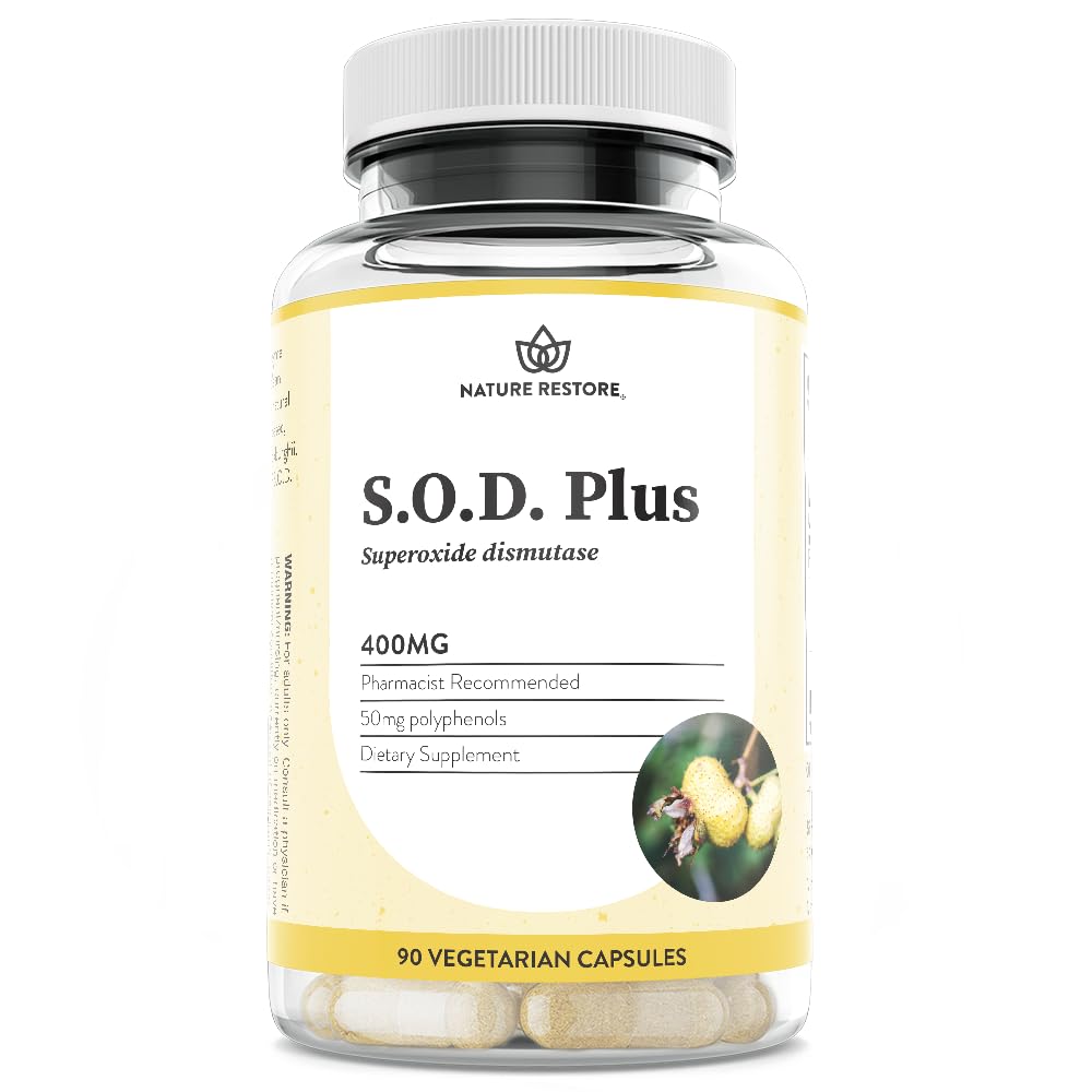 Nature Restore S.O.D. Superoxide Dismutase Supplément, 4 000 UI SOD-comme activité, végétalien, 90 capsules, non-OGM, sans gluten