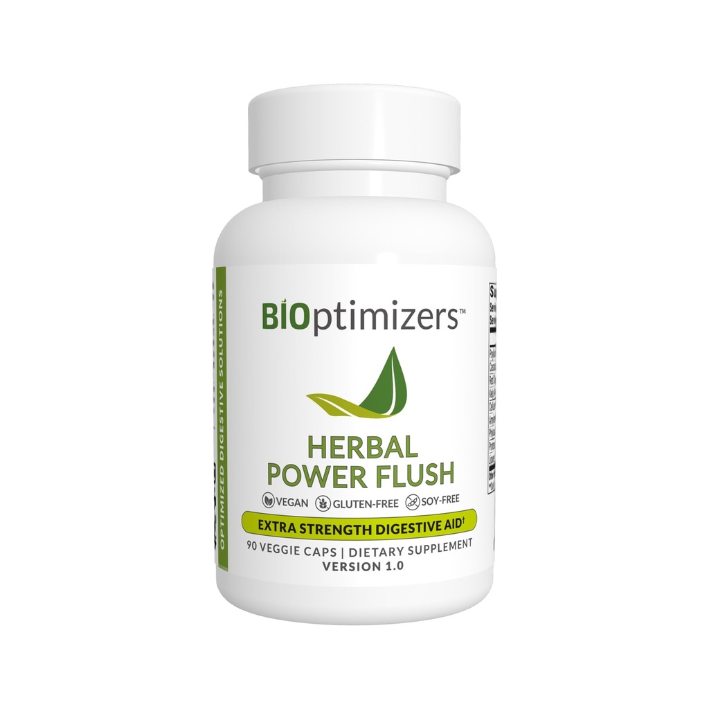 BIOptimizers Herbal Power Flush - Extra Strength Digestive Cleanse - Éliminer les toxines Améliorer la digestion de l'intestin - Bloating Discomfort Relief for Adults - 90 Capsules