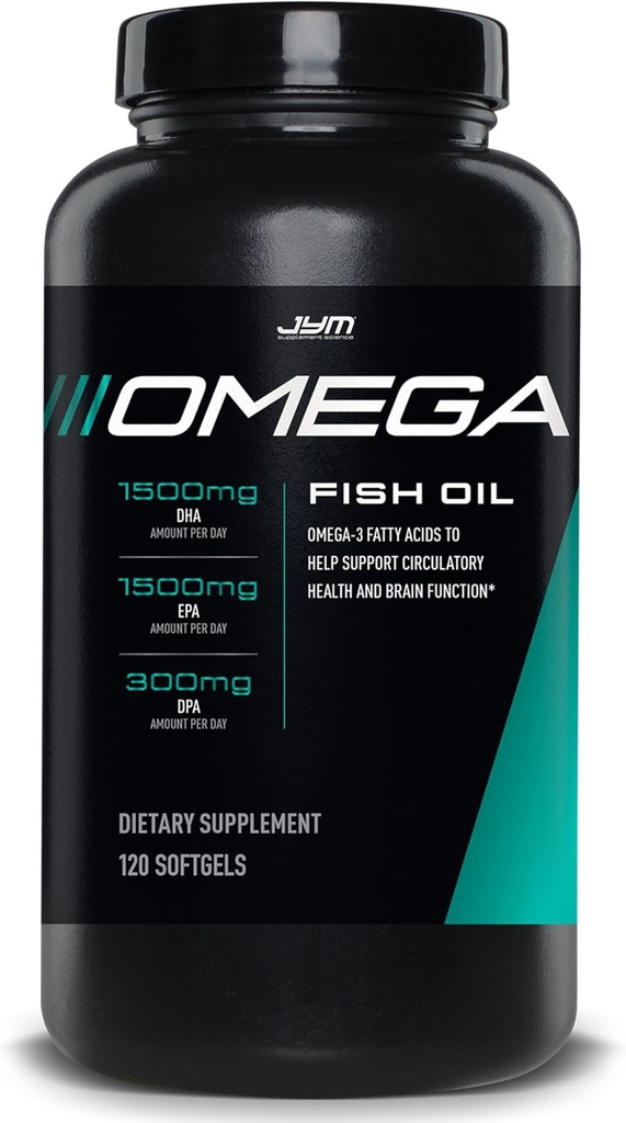 Supplément JYM Science Omega JYM Huile de poisson 2800mg, Omega haute puissance 3, EPA, DHA, DPA pour le cerveau, le coeur et le soutien des articulations 120 gels doux
