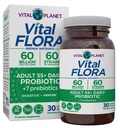Planète Vitale - Flore Vital Adultes de plus de 50 Probiotiques quotidiens 60 Million CFU, 60 Straines diverses, 7 Prébiotiques organiques, Soutien immunitaire, Gaz, Probiotiques de santé digestif pour les femmes et les hommes, 30 Capsules