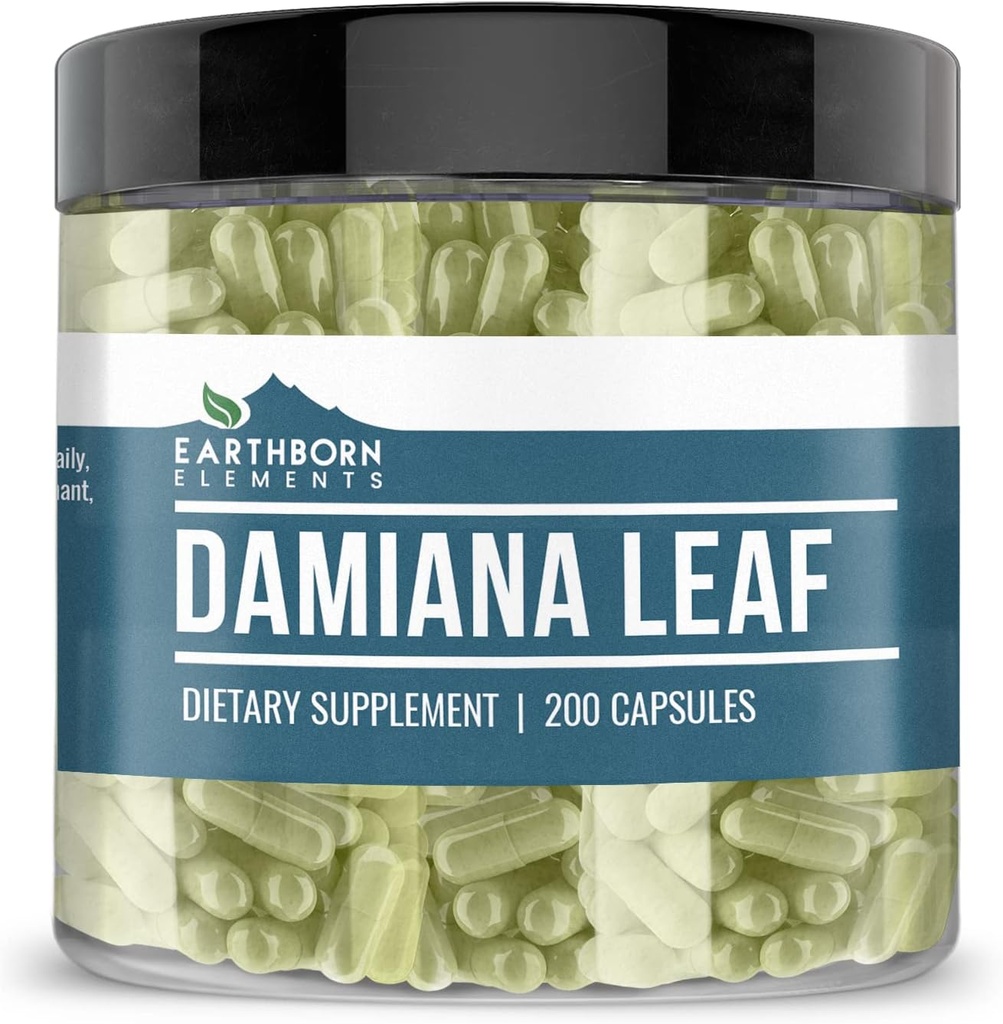 Éléments terriens Damiana Leaf 200 Capsules, pures et non diluées, sans additifs