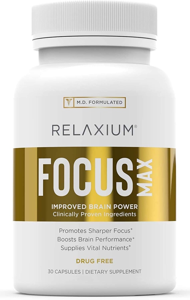 Relaxium Focus Supplément santé Max, Cerveau et Focus, Concentration prouvée, Focus, Mémoire et Nootropics Booster, M.D. Formulé avec Huperzine, Bacopa, et plus, 1-Mois d'approvisionnement (30 Capsules)
