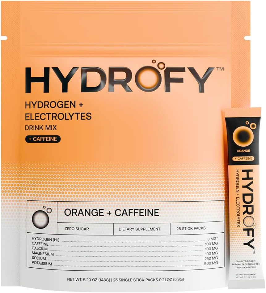 Hydrofy Hydrogène Eau + Electrolytes Mélange de boissons H2 Packs d'hydratation avec de l'hydrogène moléculaire, du sodium, du potassium, du magnésium, du calcium et des minéraux