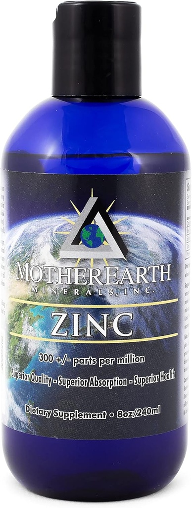 Mother Earth Minerals - Zinc - Antioxidant, Aids Assimilation of Vitamins, Normal Growth & Development, Maintenance of Body Tissues - 8 Ounce 96 Servings
