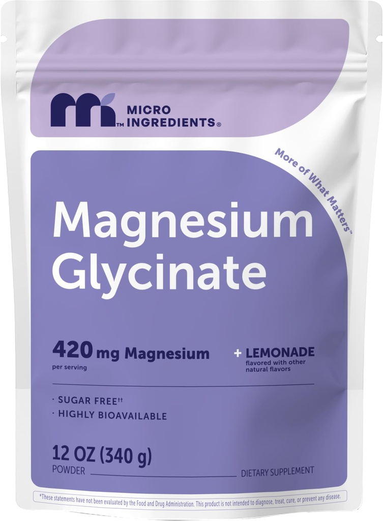 Magnesium Powder, 420mg Per Serving, 12oz (56 Servings) | Sugar Free Lemonade Flavor | Magnesium Glycinate Powder Supplement with Elemental Form | Chelated Minerals | Non-GMO, Vegan