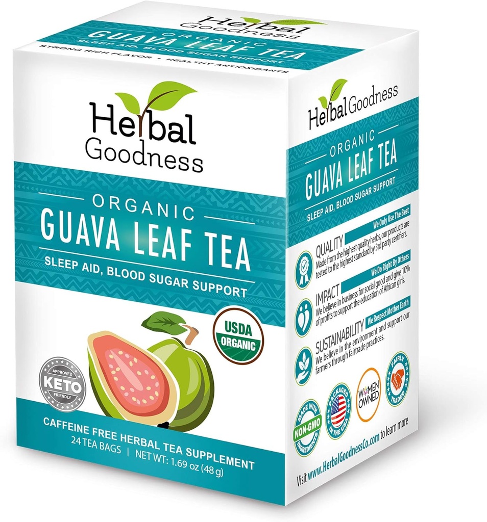 Goyava Leaf Tea 24 Sacs à thé - 100% bio naturel Goyava feuilles Thé - Hojas De Guayaba Organica pour le soutien immunitaire, la digestion et la relaxation