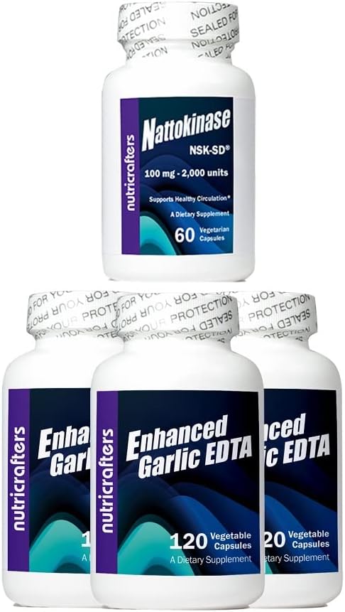 3 bouteilles d'ail amélioré EDTA avec une bouteille libre de Nattokinase