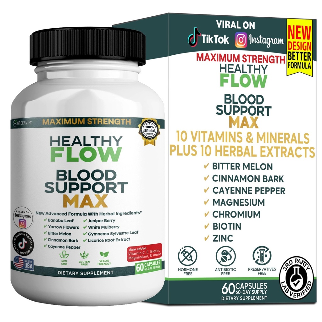 Healthy Flow Blood Support Max, 60 Capsules, Herbal Supplement with Vitamins & Minerals (1)
