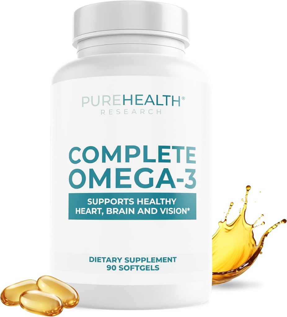 RECHERCHE SUR LA PUREHEALTH Complete Omega 3 Huile de poisson Softgels - Suppléments acides gras Omega-3 - Supplément EPA DHA - Non-OGM- 90 Gels mous