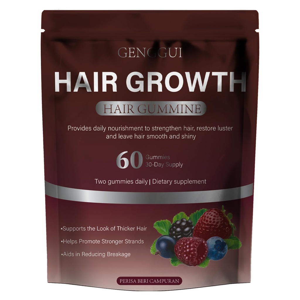 Hair Growth Vitamins Gummies for Natural Black Hair - Biotin, Keratin & Plant Extracts for Stronger Hair Growth & Thickness - Skin & Nail Care Supplement, 60 Gummies (01)