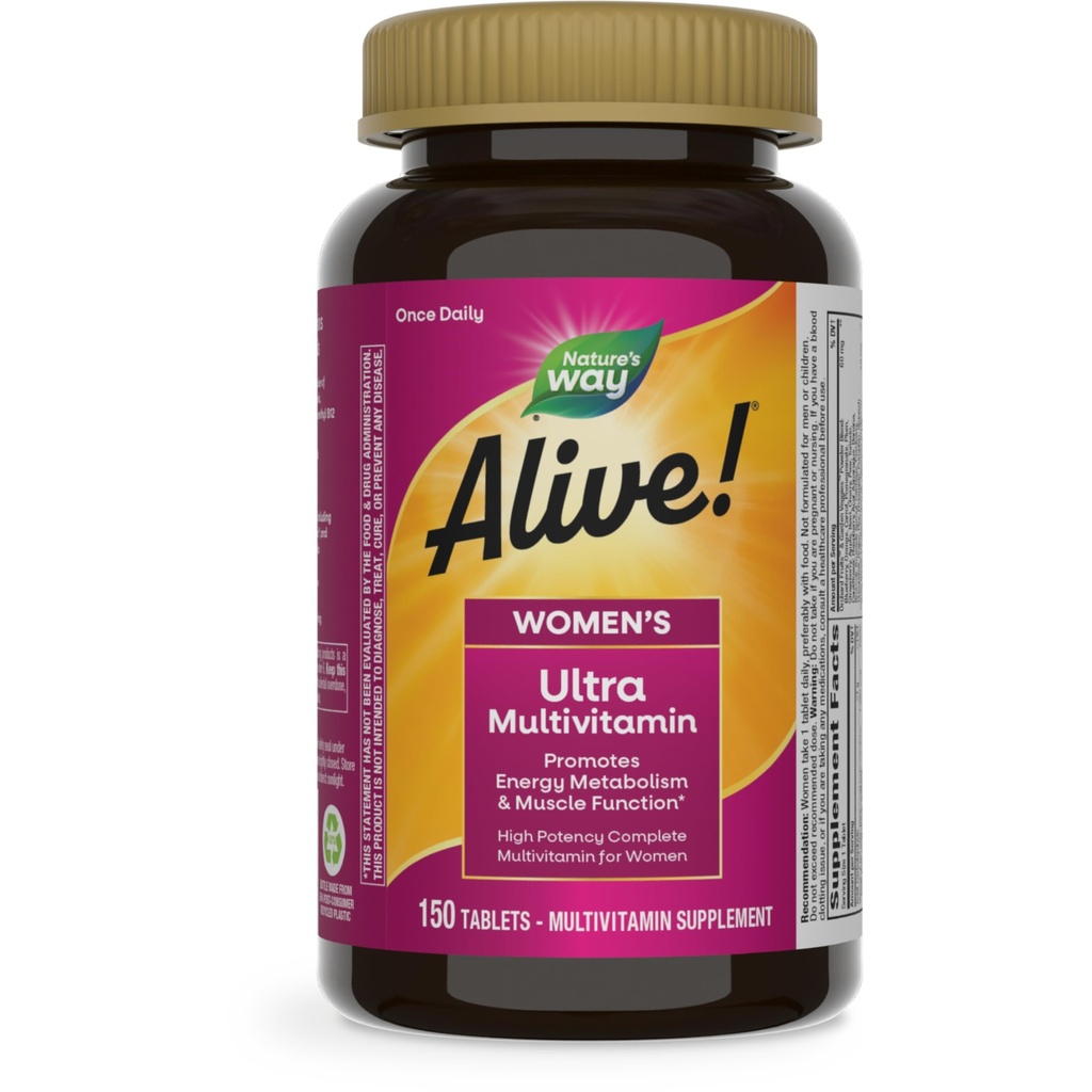 La nature est vivante ! Ultra Multivitamine pour les femmes, Vitamines quotidiennes complètes pour les femmes, Formule de haute puissance, favorise le métabolisme énergétique et la fonction musculaire*, vitamine A, C, D, B12, 150 comprimés