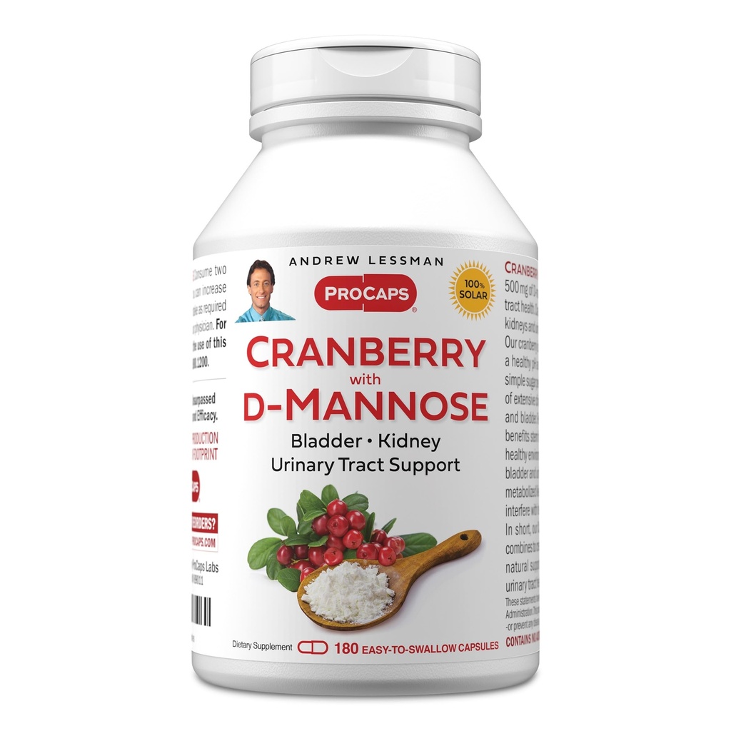 ANDREW MOINSMAN Cranberry with D-Mannose - 180 Capsules - Soutient la santé de Bladder, Rein et Urinary Tract. Concentration de canneberges normalisée à haute puissance et D-mannose. Capsules faciles à avaler