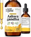 Wild & Organic Ashwagandha gouttes liquides - Apaisant l'extrait de racine Ashwagandha pour la relaxation - 1-Mois d'approvisionnement - Suppléments à base de plantes pour les femmes et les hommes - Teinture végétalienne, sans sucre et sans alcool - 2 fl oz