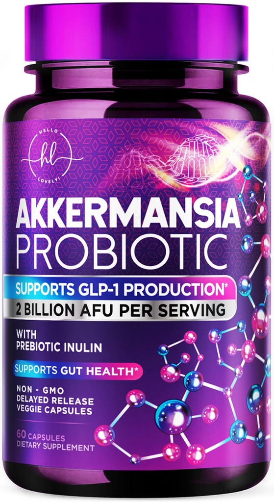 Akkermansia Muciniphila Probiotic Supplement - 2 milliards d'AFU Probiotiques de souche vivante pour les hommes et les femmes - soutient la santé digestif et gustative intestinale - libération retardée, soutien naturel GLP-1 - 60 capsules