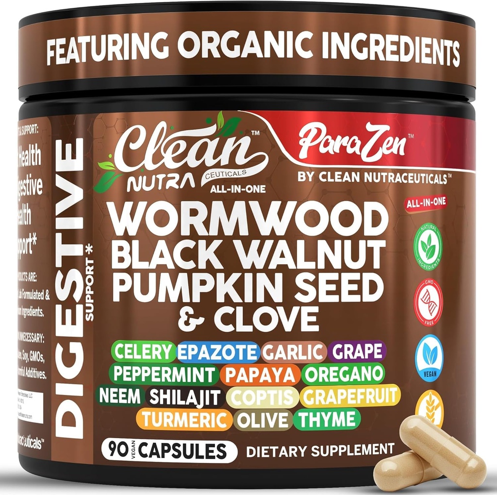 Nettoyez Nutra Wormwood Black Walnut Pumpkin Seed Clove Oil Celery Ail Raisin Papaya Neem Diatomées Terre Femmes Probiotique Gut Santé Nettoyez Detox Oregano Olive Turmeric Supplément Capsules végétaliennes