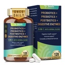 Totaria 5-en-1 60 Million CFU Probiotique Prébiotique et postbiotique pour les femmes et les hommes, avec/enzymes digestives, Elm slippery, Gut Santé quotidienne complète, Soutien digestif et immunitaire, 4 mois d'approvisionnement, Vegan