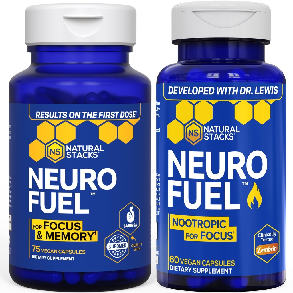 NATURAL STACKS NeuroFuel Nootropic with Zembrin + Original Neurofuel Nootropic Bundle - Brain Supplement for Focus Support* - Zembrin Kanna Extract - 135 Total Capsules