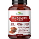 Riz de levure rouge extra-fort avec CoQ10 - 20X concentré 1200mg supplément de riz de levure rouge avec Niacine CoQ 10 et BioPerine pour l'absorption améliorée - Non-OGM Vegan & ISO Lab testé (75 services)