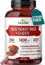 Riz de levure rouge extra-fort avec CoQ10 - 20X concentré 1200mg supplément de riz de levure rouge avec Niacine CoQ 10 et BioPerine pour l'absorption améliorée - Non-OGM Vegan & ISO Lab testé (75 services)