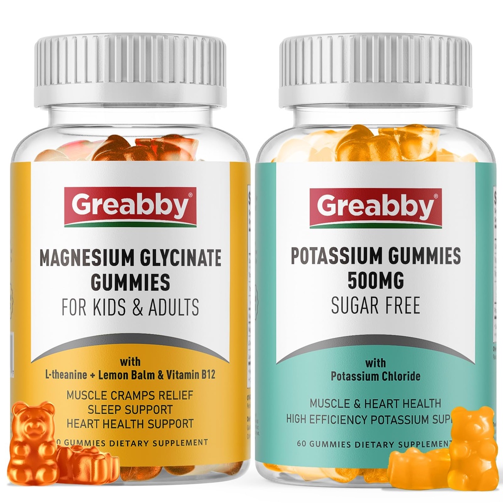 Gommies de magnésium de potassium, chlorure de potassium 500mg, glycinate de magnésium 300mg, suppléments minéraux pour la famille