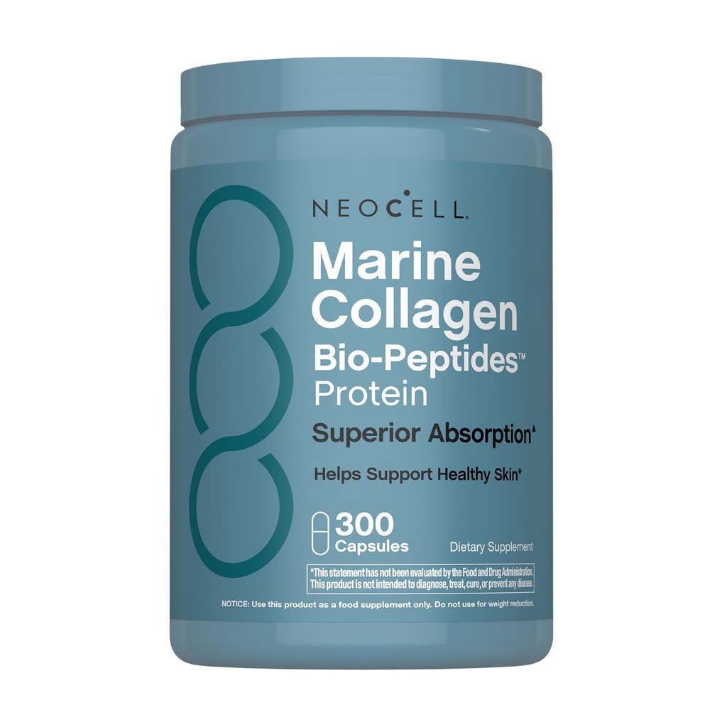 NeoCell Marine Collagen Peptides Capsules de 300 pilules avec de l'acide hyaluronique.