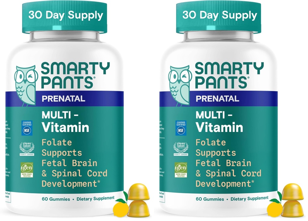 SmartyPants Vitamines prénatales pour femmes, multivitamines : vitamines pré et postnatales, biotine, méthylfolate,vitamine D3,C,vitamine B12, B6, A, K & Zinc, Inositol,60 Compte (30 jours) (paquet de 2)