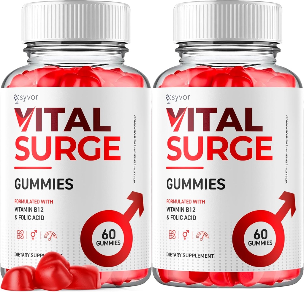 (2 packs) Gommies de Surge Vital, force maximale de Surge Vital officiel 1000MG Supplément avancé Gommies, Supplément de détox pour hommes VitalSurge, Gommes de Gomme Vitasurge avec ingrédients naturels (120 Gommies)
