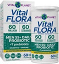 Vital Planet - Vital Flora Men Plus de 55 Probiotiques quotidiens, 60 Million CFU, Démarches diverses, Prébiotiques organiques, Soutien immunitaire, Probiotiques stables du plateau digestif pour les hommes, 60 Capsules
