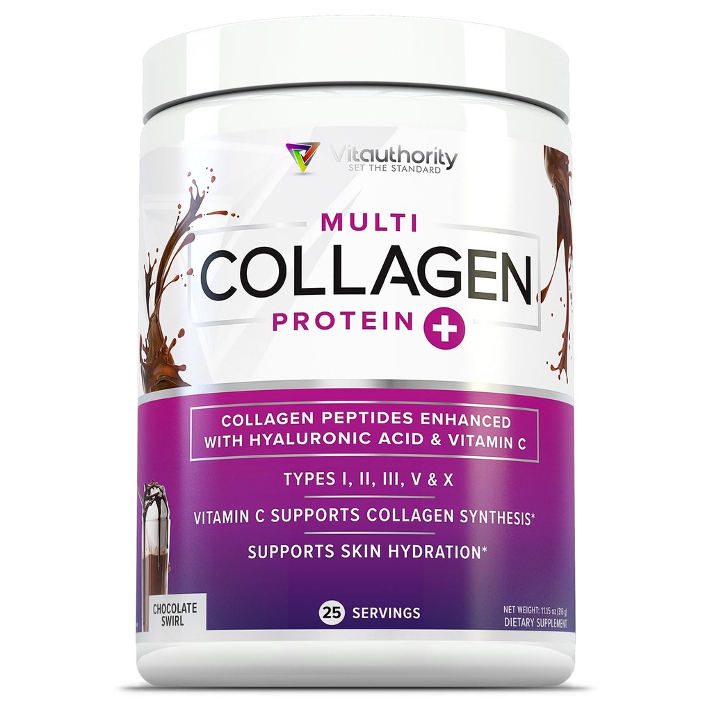Multi Collagen Peptides Powder for Women - Hydrolyzed Chocolate Collagen Powder for Women with Types I II III V & X Vitamin C & Hyaluronic Acid for Hair Skin and Nails (Chocolate) - 25 Servings