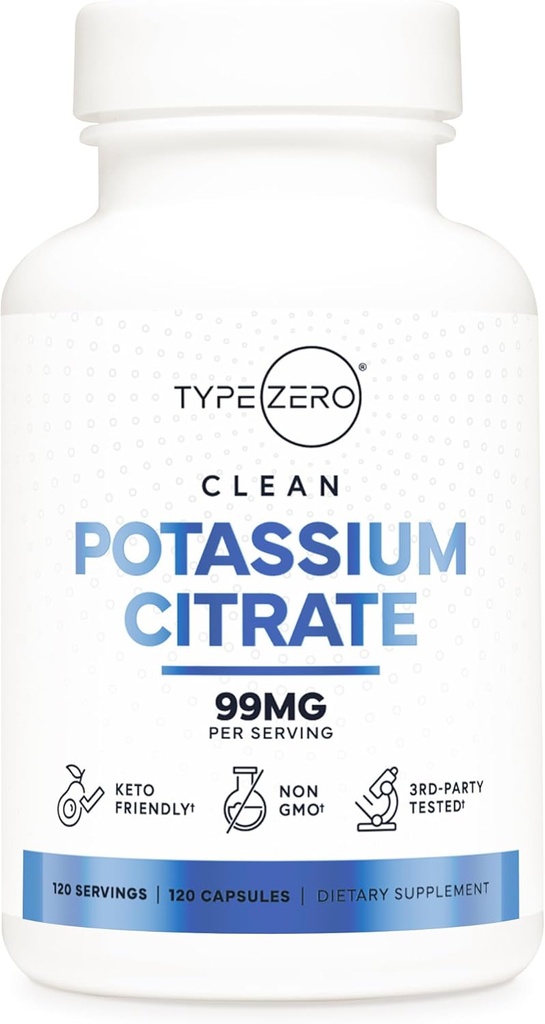 Citrate de potassium de type Zéro (99mg, 120 gélules) - Sans gluten, sans OGM