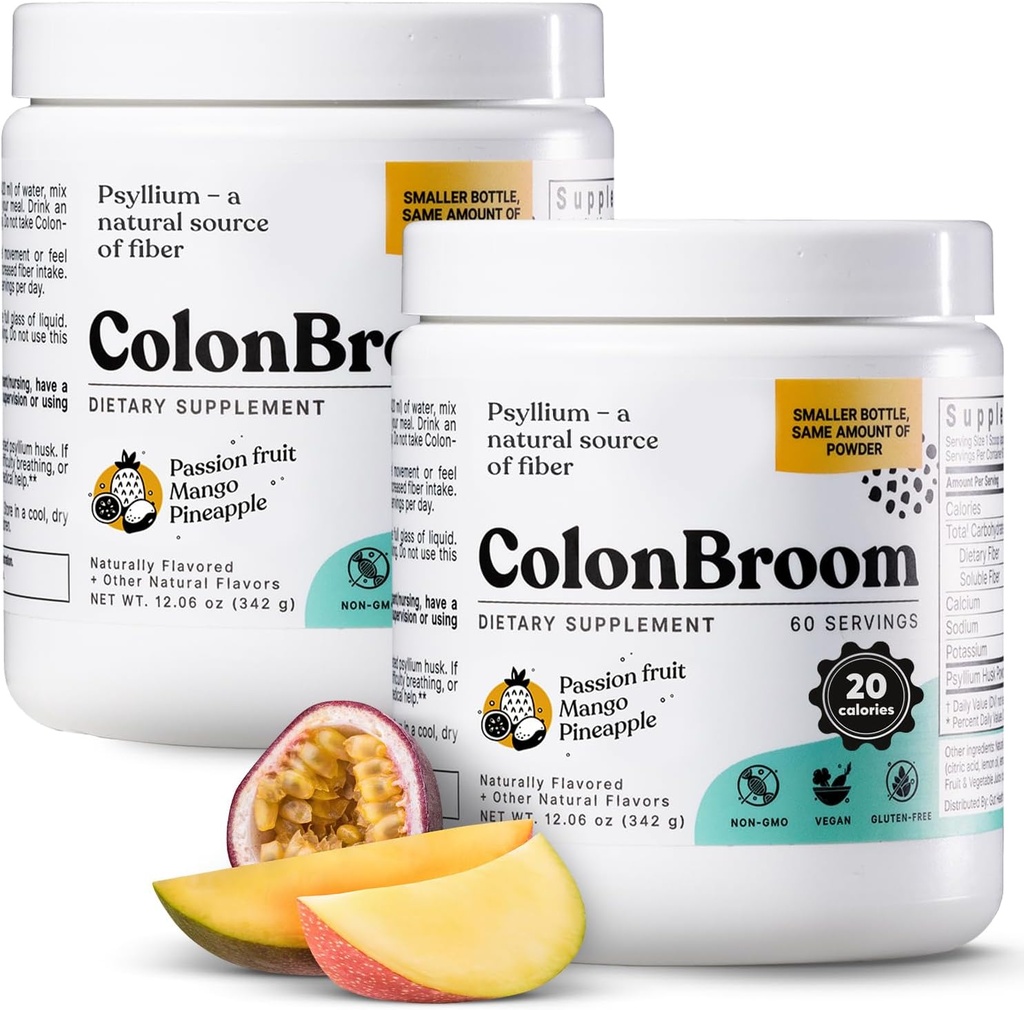 ColonBroom Psyllium Husk Powder (Tropical Fruits, 120 Servings) - Colon Cleanse for Bloating Relief & Gut Health - Colon Broom Fiber Powder Drink - Vegan, Gluten Free Fiber Powder Supplement