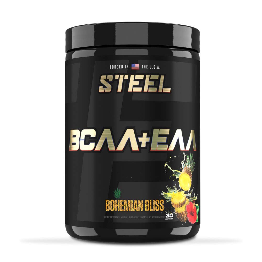 Steel Supplements | High Performance BCAA EAA Powder | Promotes Lean Muscle Growth and Workout Endurance | 2:1:1 Ratio to Recover Muscle Faster 30 Servings. (Bohemian Bliss)