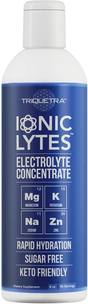 Lytes ioniques Concentré d'électrolyte (96 portions) : sans sucre, gouttes d'électrolyte kéto, électrolytes ioniques parfaitement purifiés pour une hydratation rapide : 30% Plus Potassium, magnésium et zinc (8 oz)