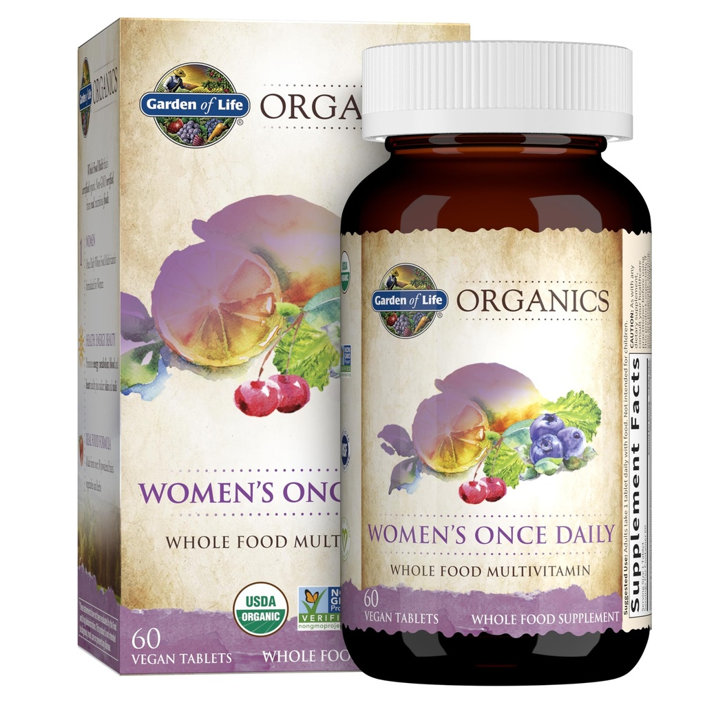 Jardin de la vie Organiques Multivitamine pour les femmes - Une fois par jour Multi - Alimentation entière Multi avec Fer, Biotine, Vegan Organic Womens Multivitamine pour la santé, la peau et les ongles de cheveux énergétiques, 60 comprimés
