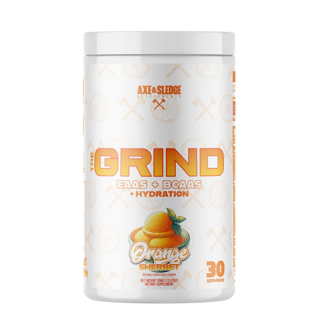 Axe & Sledge The Grind Essential Amino Acids |EAA & BCAA Powder |Muscle Recovery & Electrolytes for Hydration | Stimulant-Free, Vegan | 30 Servings, Orange Sherbet