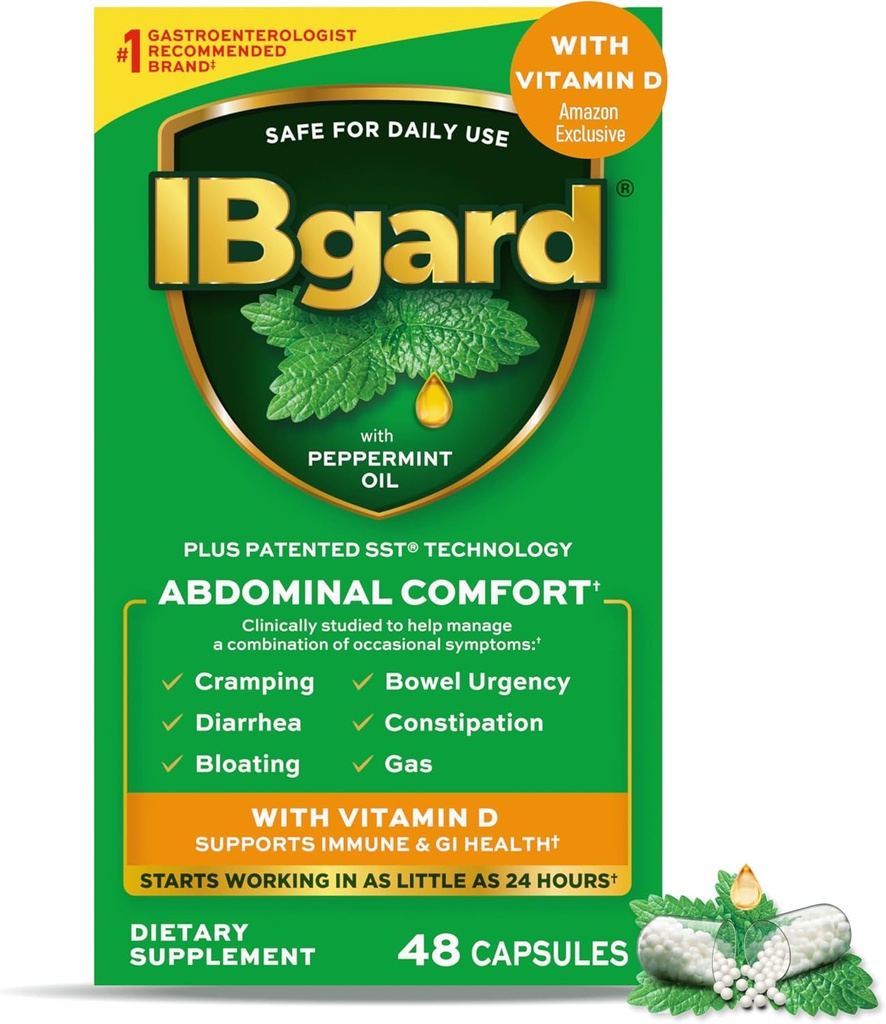 IBgard With Vitamin D, Peppermint Oil Capsules, Supports Immune and GI Health, 48 Capsules (  Exclusive)