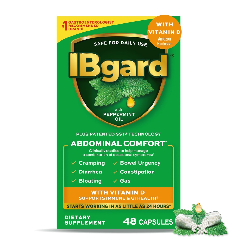 IBgard avec vitamine D, capsules d'huile de menthe poivrée, soutient la santé immunitaire et GI, 48 capsules (exclusive)