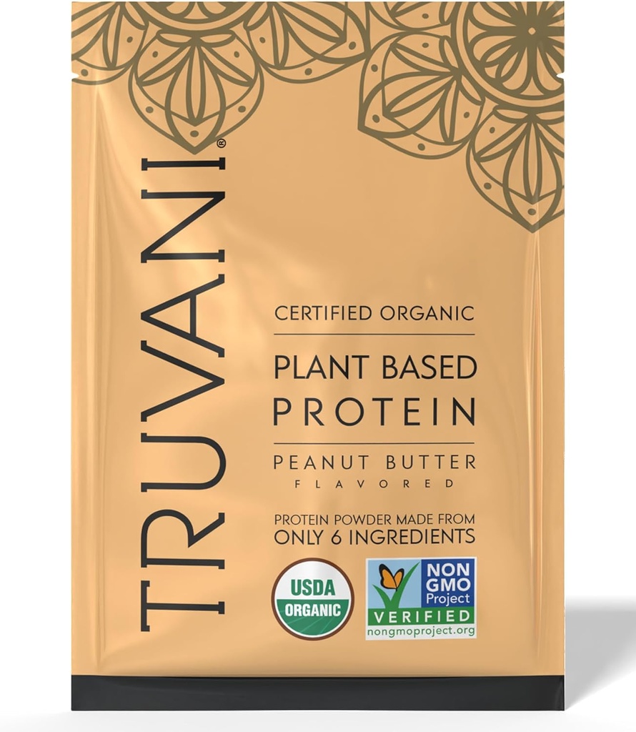 Truvani Poudre Vegan Pea Protein (protéines de pois végétaliens) 32,7g Protéines organiques à base de plantes 1 portion de vin et de produits laitiers sans gluten