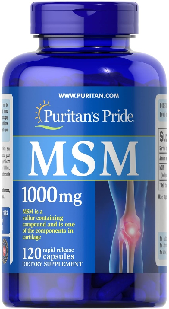 Puritan's Pride Joint Support Formula MSM Rapid Release Capsules, 1000 mg, 120 Count