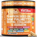 Nettoyer Nutra Capsules d'huile de graines de citrouille + Saw Palmetto Biotin Collagen Keratin MSM Folate Acid Suppléments Hyaluronique B12 Zinc Supplément Cheveux pour Femmes Hommes Iodine 5-MTHF B-12 Vitamine B9-60 Pills