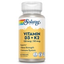 SOLARAY Vitamine D3 K2 - Supplément de soutien osseux et immunitaire - avec 5000 UI Vitamine D comme VIT D3 et 50 mcg Vitamine K2 comme Ménoquinone MK7, fabriqué sans soja, garantie de 60 jours, 60 portions, 60 capsules de légumes