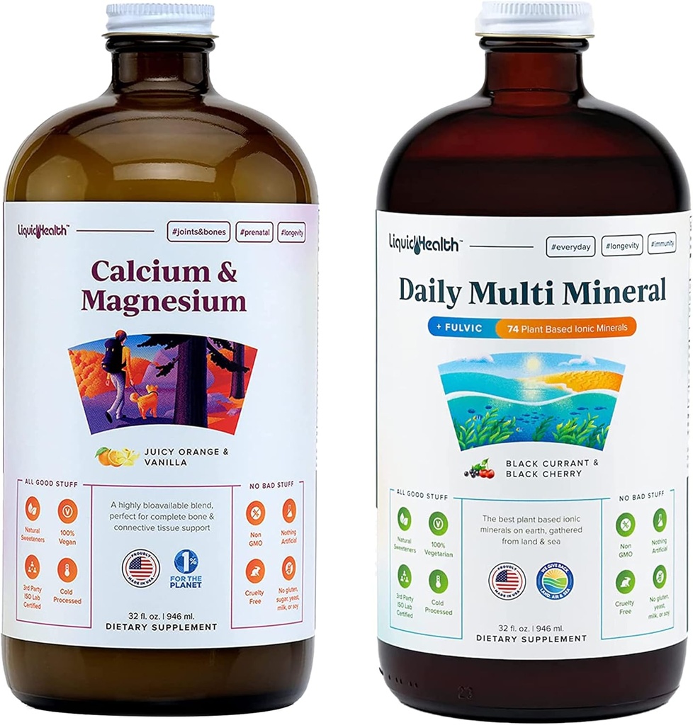 LIQUIDHEALTH Calcium Magnesium Vitamines & Daily Multi Minerals Supplément liquide pour adultes - Système immunitaire, os et soutien interarmées, améliorer la mobilité, augmenter l'énergie - végétalien, non-OGM, États-Unis Fabriqué